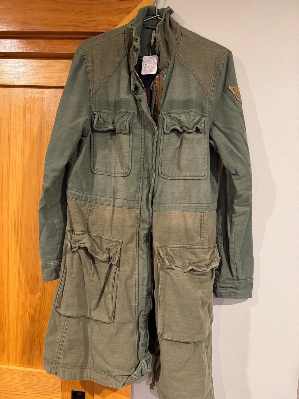 NWT Free People Olive Green Military-Style Women's Coat with plaid lining - Picture 10 of 11
